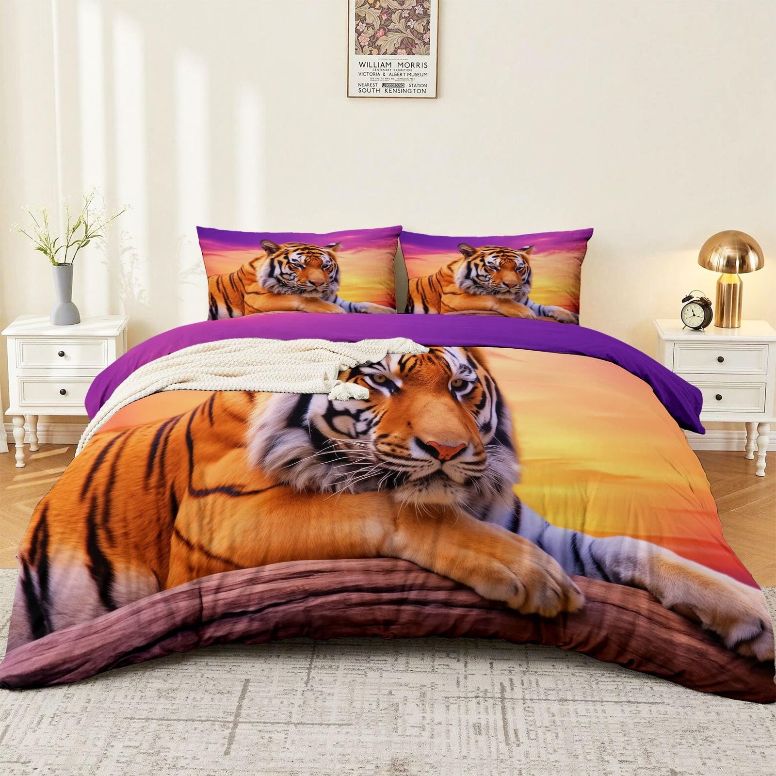 Linge de lit tigre et parure de couette 220x240 réversible adulte et fille