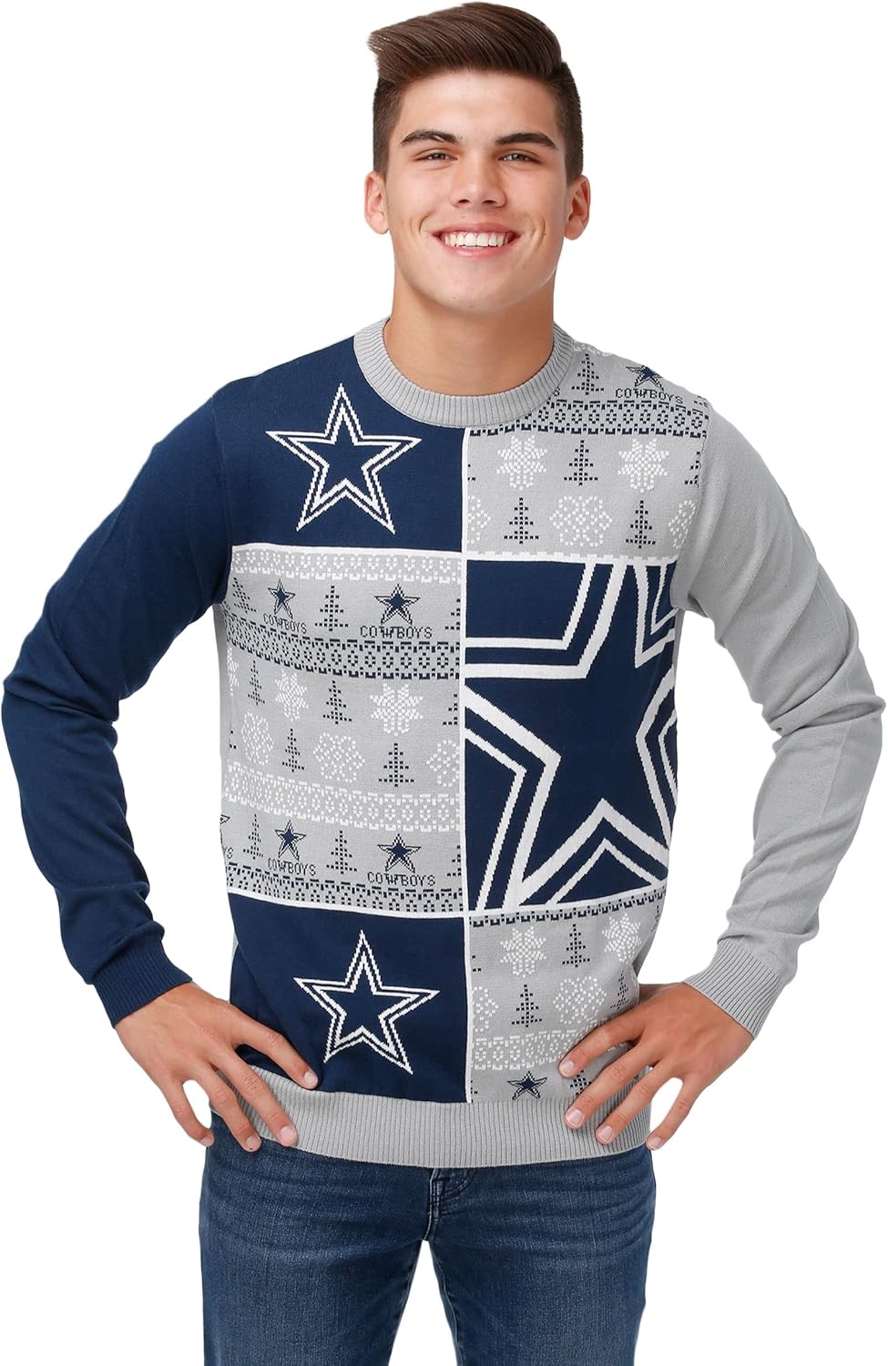 FOCO NFL Mens NFL Team Logo Busy Block Snowfall Holiday Ugly Sweater - Image 2
