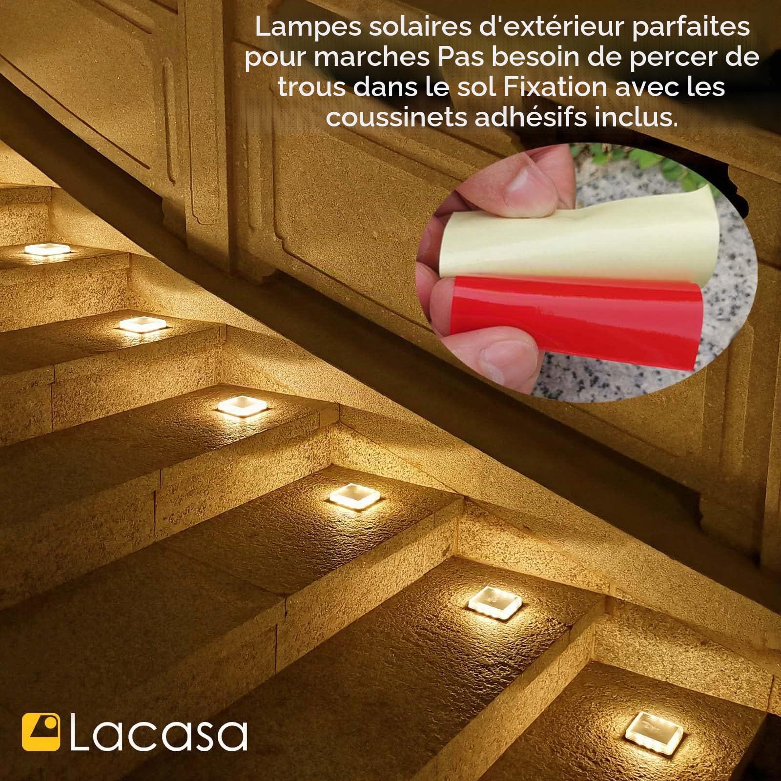 Lacasa 4pcs Lampe Solaire Extérieur Jardin Sol, Blanc Chaud 3000K 50LM LED Lumières de pont Solaires, Étanche IP68 Auto On/Off Éclairage pour Chemins Marches de Jardin Terrasse Escalier Allée Patio