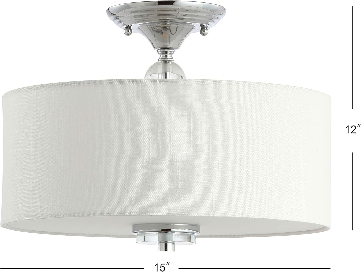 JONATHAN Y 15" Chrome/White Metal Crystal LED Semi-Flush Mount Fixture with White Linen Drum Shade, Dimmable Ceiling Light for Bedroom, Living Room, Kitchen, ETL (JYL9033B)
