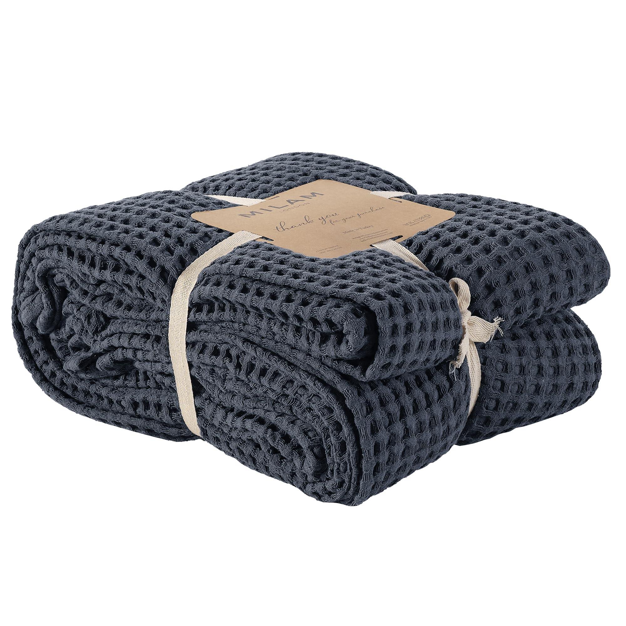 Milam London Bed Throw Double Size | Sofa Throws Large 2 Seater | Soft Bedspreads Double Size | 100% Cotton Blanket For Bed, Settee, Couch | 180 x 240 cm - Slate Blue