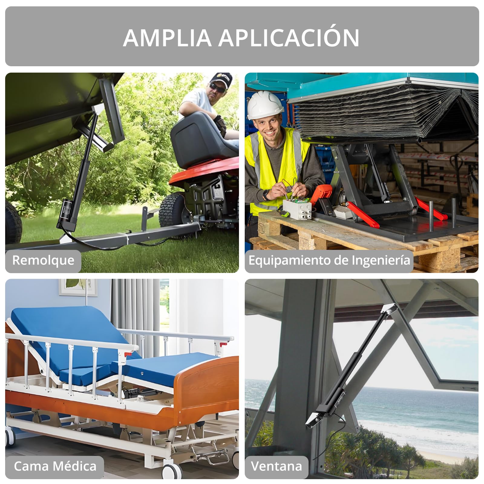 Justech Actuador Lineal 12V,Motor Actuador Lineal 2000N 200mm,Impermeable IP54,Aleación de Aluminio para Equipos Médicos,Línea de Producción,Mesa Elevadora,Sofá