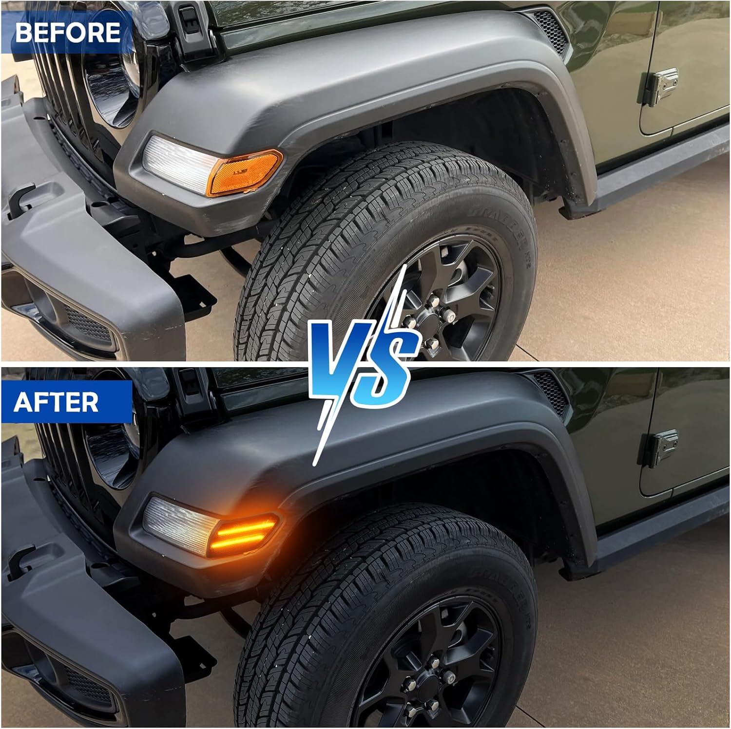 LED Front fender Side Marker Light Compatible with Wrangler JL 2018-2024 & Gladiator JT 2020-2023, Amber Flares Light Accessories, Front Wheel Eyebrow Light with Smoke Lens, Plug & Play