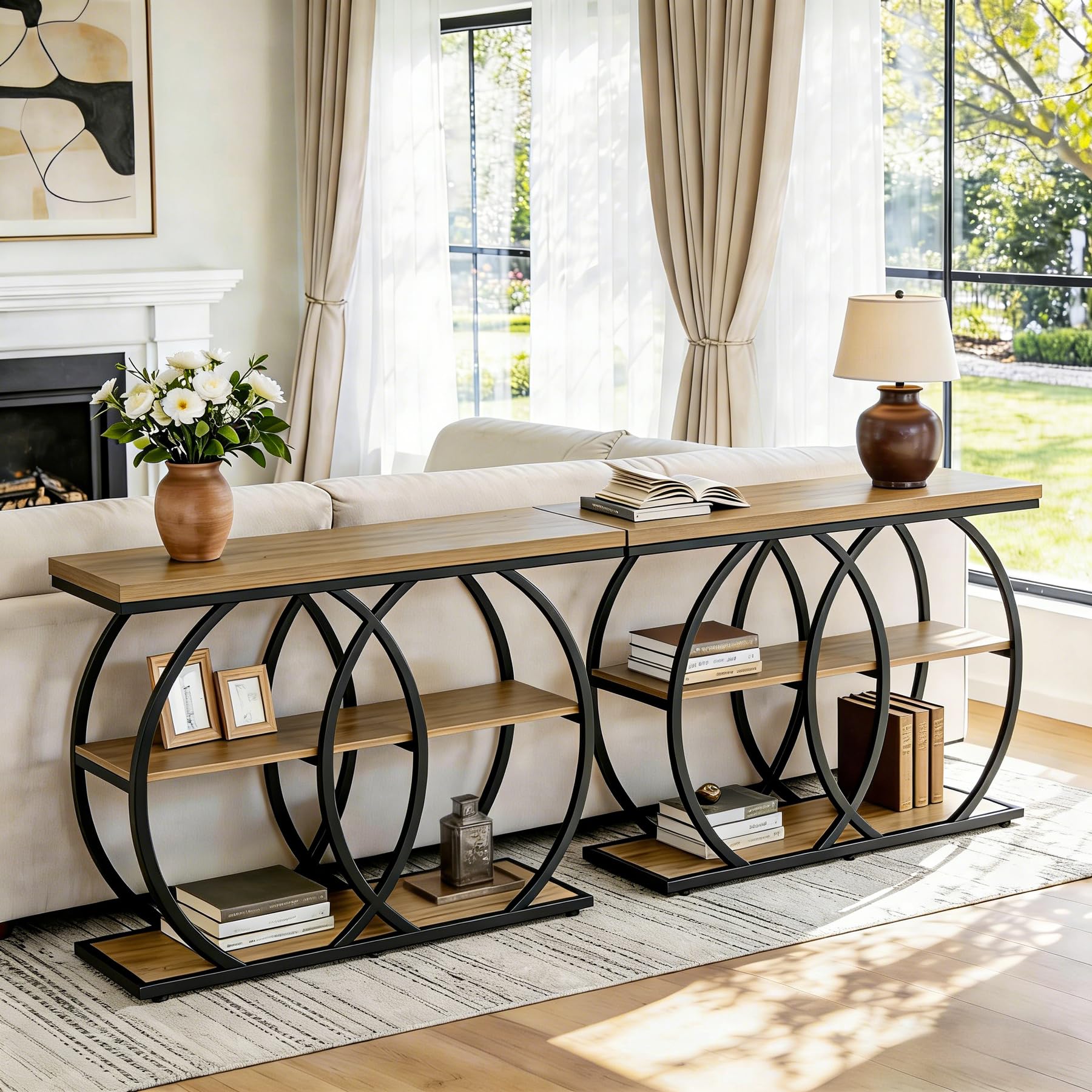 Tribesigns Mesa Consola Industrial 105 cm, Estantería de Entrada de 3 Niveles con Marco de Metal, Mesa Auxiliar Estrecha para Salón, Recibidor y Pasillo, Marrón Rústico