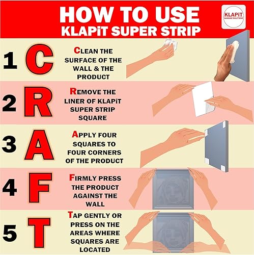Miniatura 6 de KLAPiT Super Strip EZHold 16 piezas de cinta de montaje de 1 x 1 pulgada cuadrados - Soporta hasta 15 libras