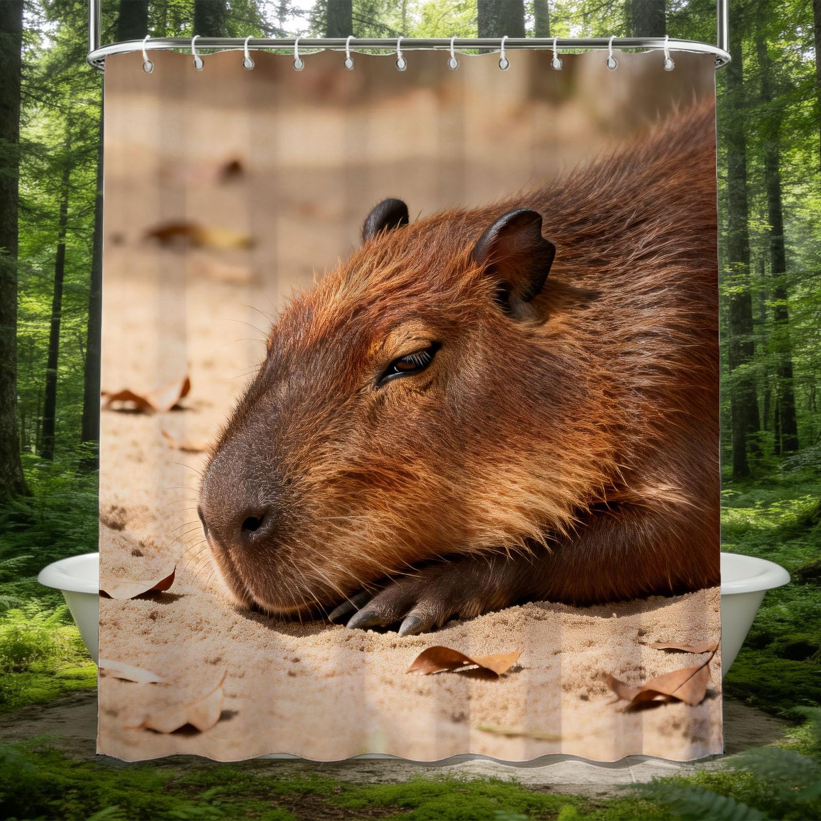 Hongduo 3D Capybara Shower Curtain for Stalls Bathtubs Pet Themed Bathroom Decor Shower Curtain Set Polyester Fabric Waterproof 180x200cm/71X79 Inch with Hooks