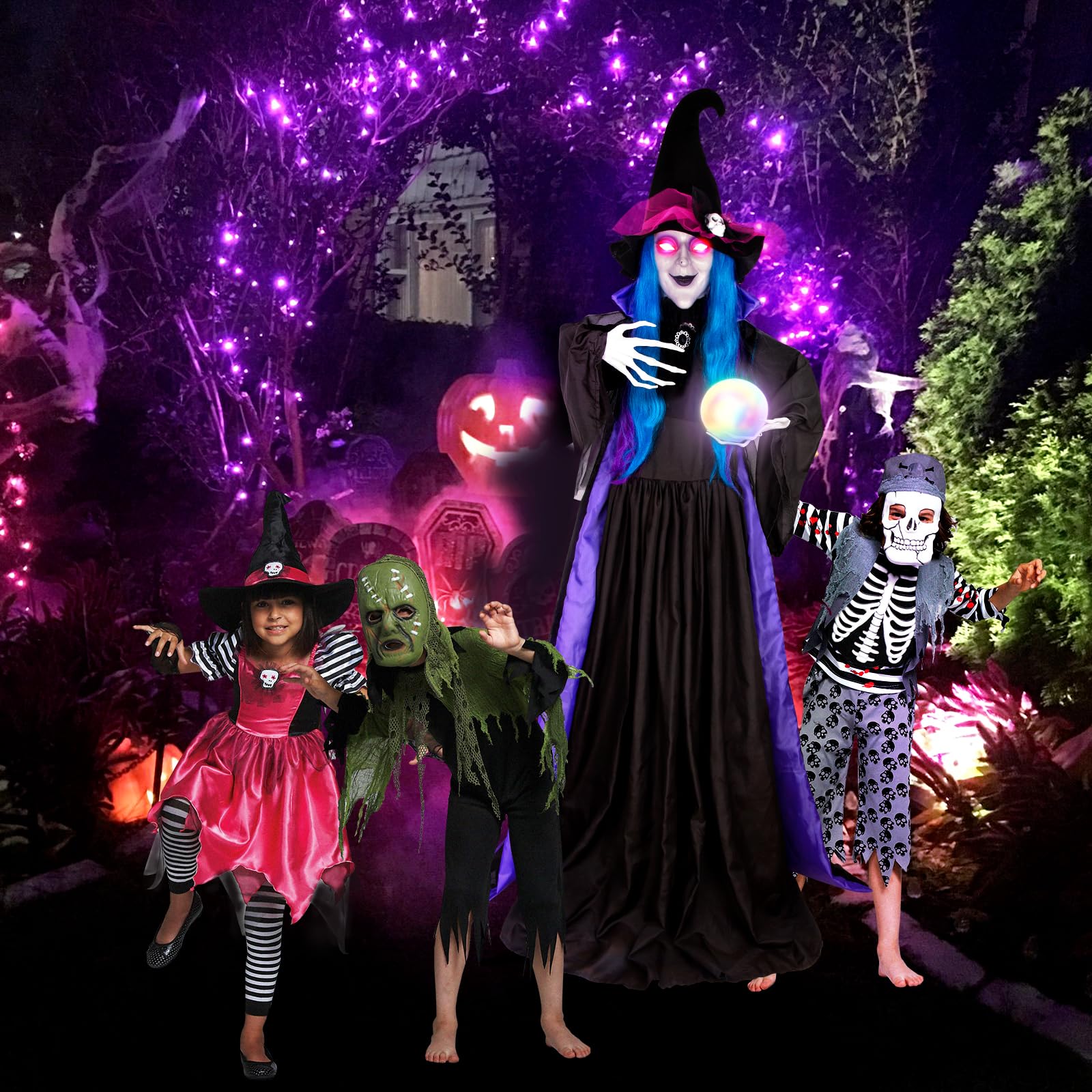 Animierte Halloween Hexe - Stehende Hexe Mit Drehendem Kopf & Roten Augen