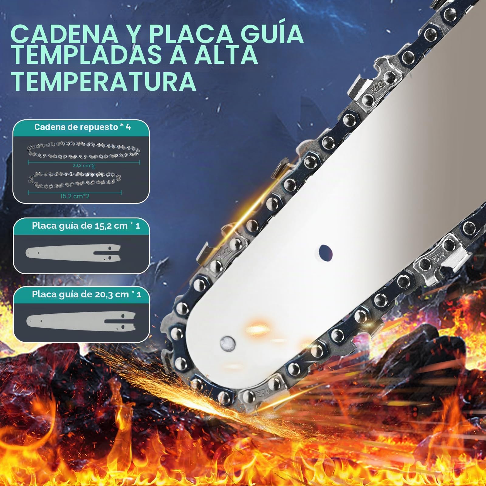Mini motosierra eléctrica de 6 y 8 pulgadas, de mano, con 2 baterías, 4 cadenas, 1 gafa de protección, 1 destornillador, un par de guantes anticorte, herramientas eléctricas de motosierra