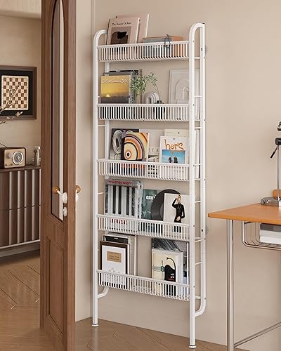 Miniatura 11 de UMDONX Estante de baño estrecho de 5 niveles, estante de almacenamiento delgado que ahorra espacio, estantería estrecha para baño y cocina