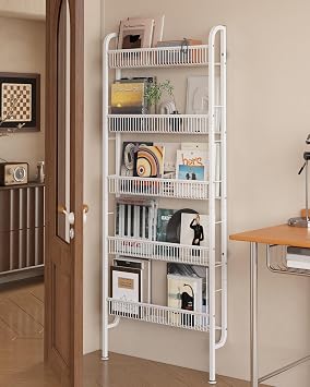 UMDONX Bookshelf Behind Door Storage Organiser Shelf Metal Narrow 5 Tier