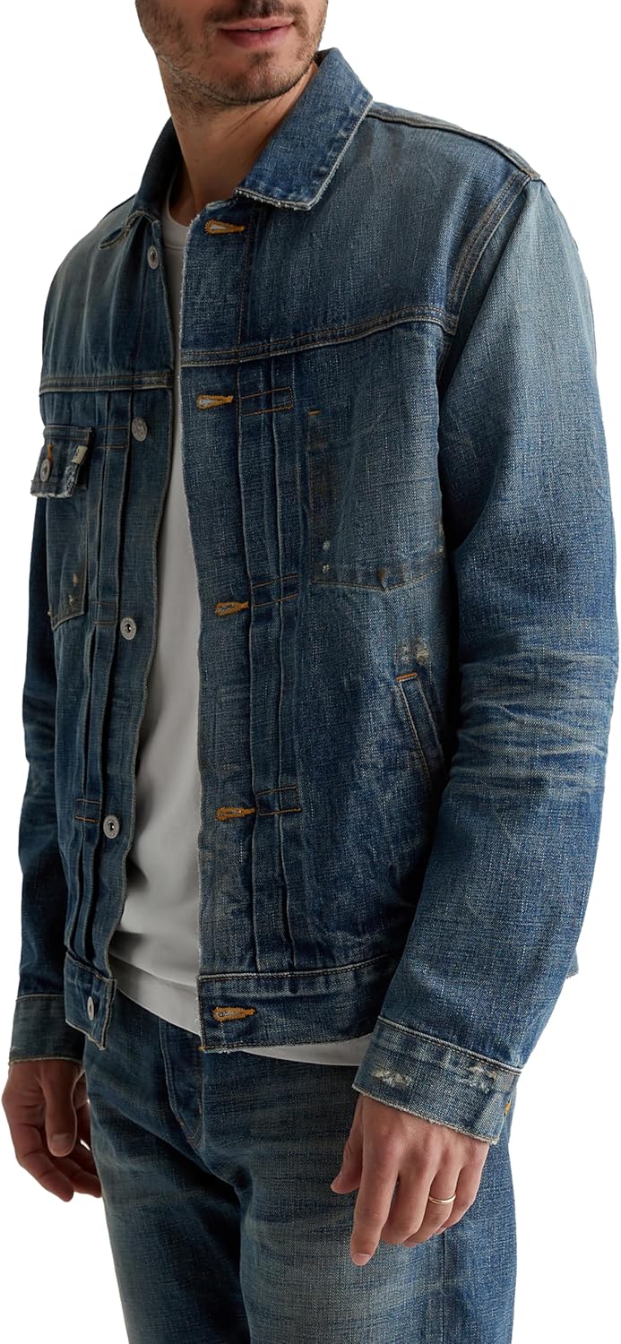 AG Adriano Goldschmied Men's Sid Pleated Denim Trucker Jacket