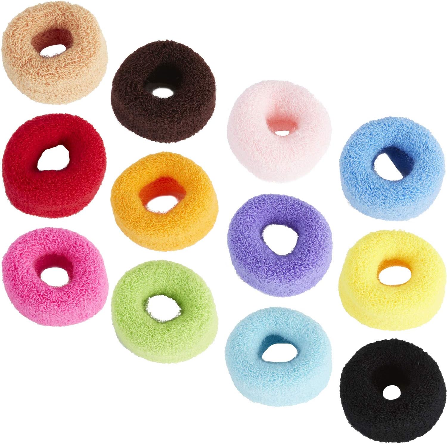 Angla12 Pack Terry Cloth Cotton Elastic Stretchy Fuzzy Wide Thick Hair Ties Scrunchies Bobbie Ties Ring Loop No Crease Seamless Hair Rubber Band Ponytail Holder Hair Accessories for Women Girl