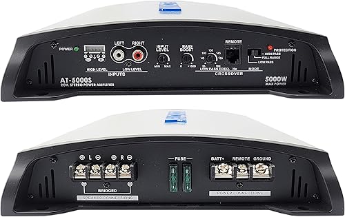 Miniatura 6 de AUDIOTEK AT5000S Amplificador estéreo para automóvil de 2 canales, 5000 vatios, 2 ohmios estables, indicador LED, rango completo, perilla de graves