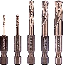 NordWolf 5-Piece M35 Cobalt Stubby Drill Bit Set for Stainless Steel & Hard Metals, with 1/4