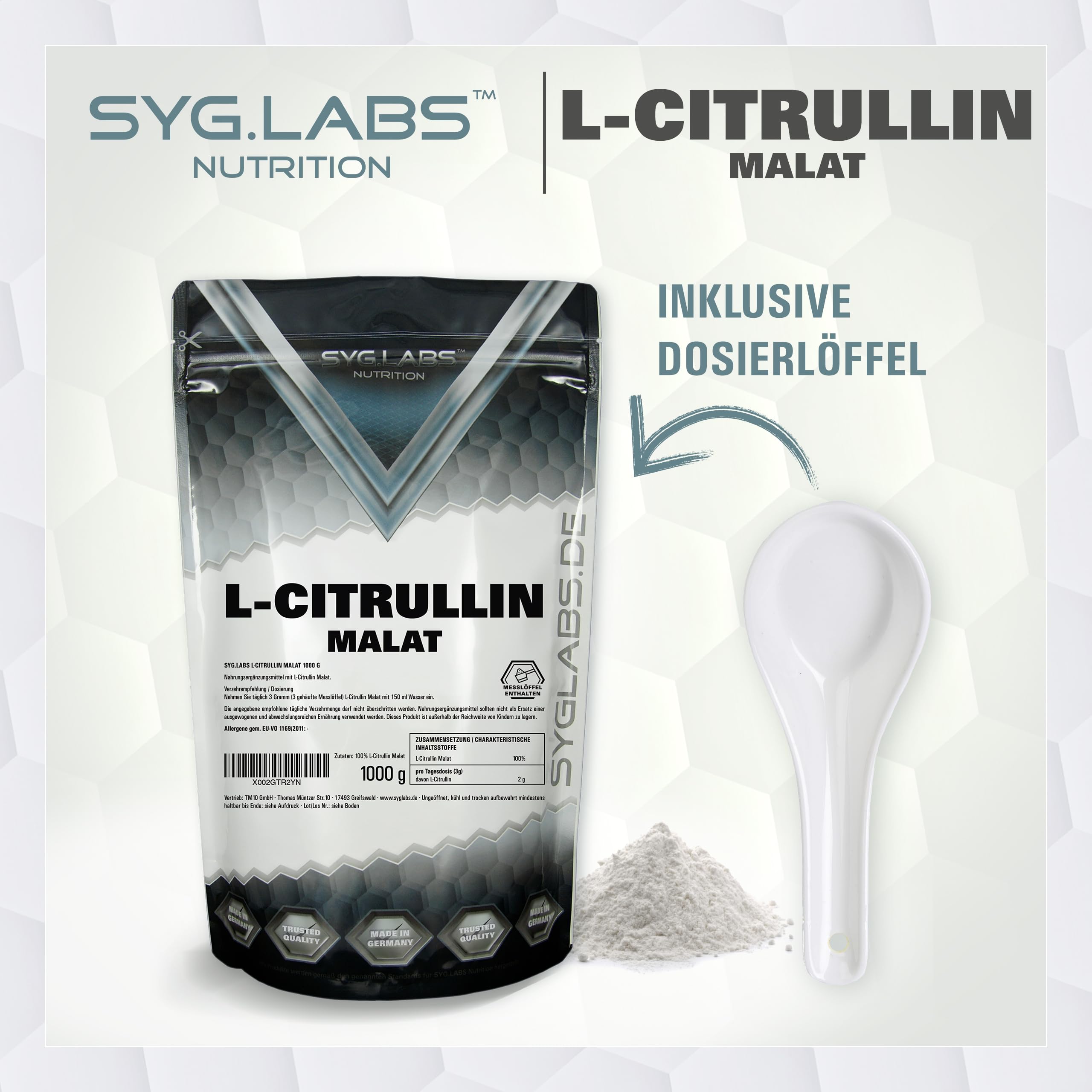 L-Citrullin Malat 2:1 1000g, optimale Löslichkeit - vegan und ohne Zusätze - Aminosäure Citrullin