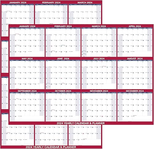 Calendario anual de pared 2024 de 24 x 36 pulgadas, calendario de pared grande borrable 2023, planificador anual anual de 12 meses, calendario