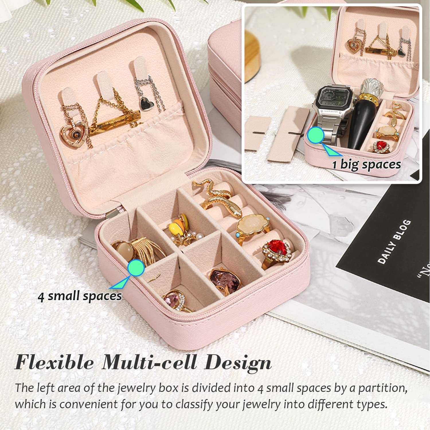 Portagioie Da Viaggio In Pelle PU 2 Strati - Scatola Organizer Per Anelli, Orecchini E Collane - Impermeabile E Portatile, Regalo Perfetto Per Lei - 4