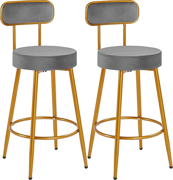 Yaheetech Velvet Bar Stools 26'' Counter Height Bar Stools Velvet Stools for Kitchen