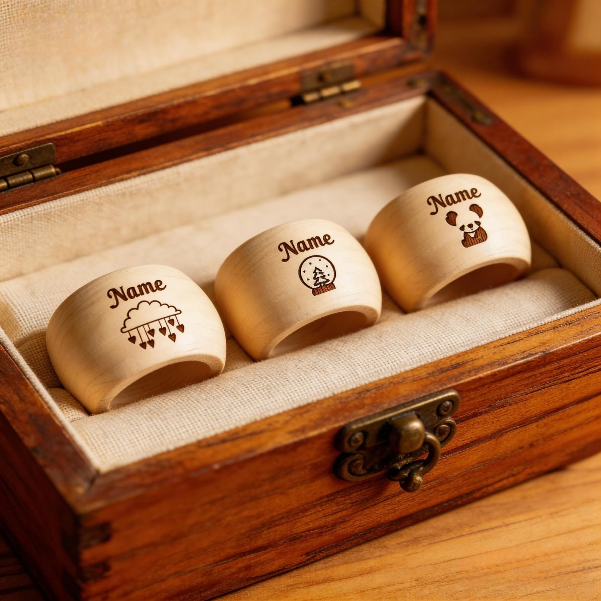 Portatovaglioli In Legno Personalizzati Con Nome, Decorazioni Da Tavola Porta Tovaglioli Con Incisione Personalizzata For La Cena Di Natale O Un Regalo Divertente For Le Vacanze(50PCS)