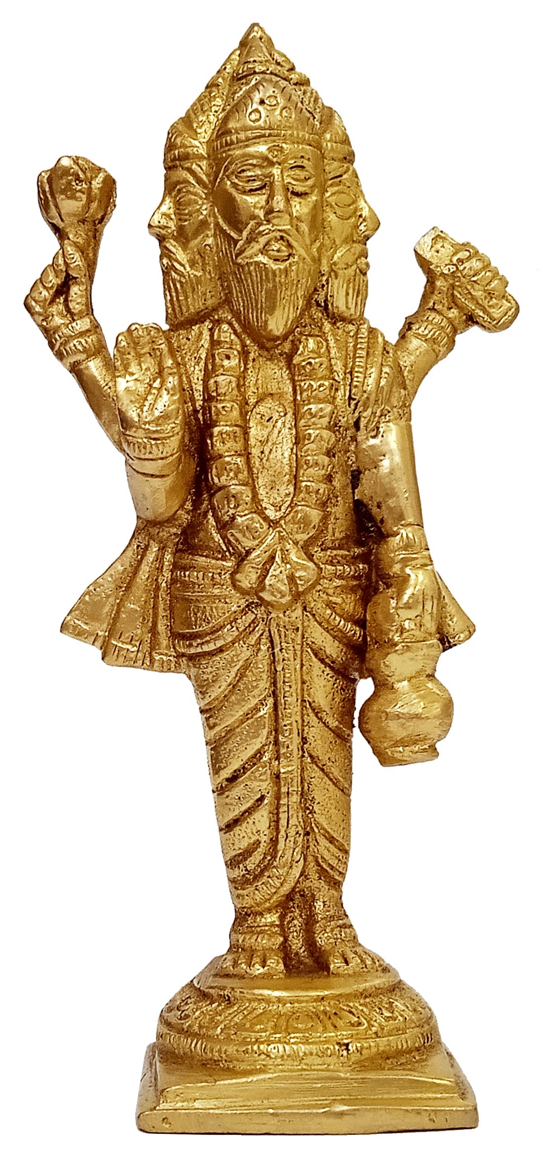 Purpledip Brass Idol Brahma (Thai Phra Phrom), Creator of Universe: Hindu God With Four Heads, Rare Collectible Statue (12045A)