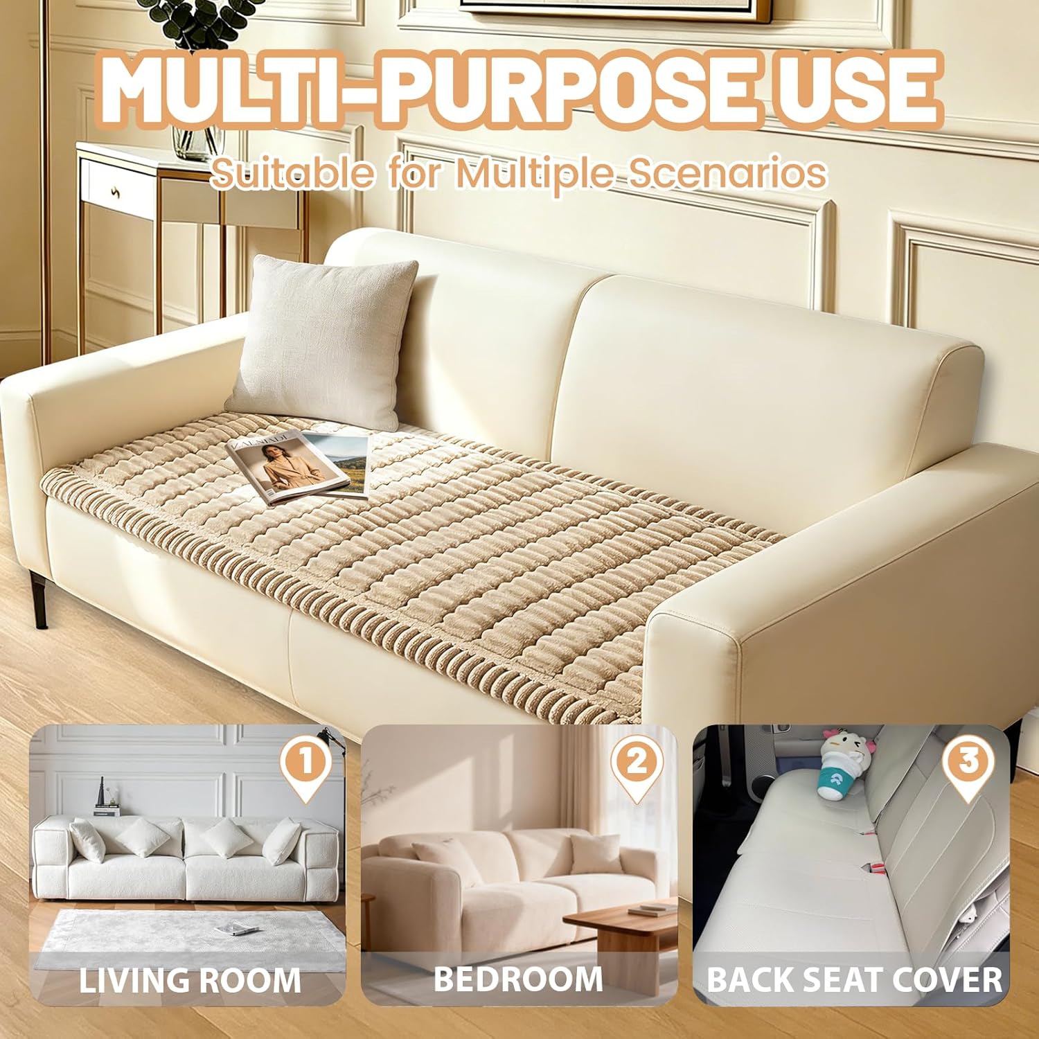 Waterproof Couch Cover for Dogs Washable,Non Slip Fuzzy Durable Couch Covers for 3 Cushion Sofa Pet Friendly Sofa Cover Dog Thick Soft Slipcovers Protector Couches Mat Bed (Brown, 27.6" x 70.9")