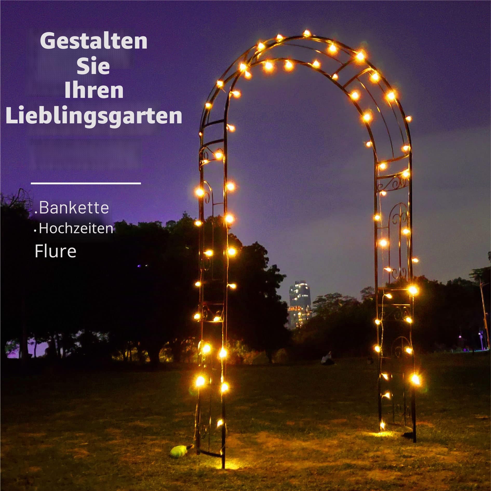 GARDEN Rosenlaubengarten, 220 x 115 x 36 cm Gebogener Rosenbogen aus Eisen, Romantisches Gartenspalier für Kletterpflanzen, Jasminbögen für die Hochzeitszeremonie