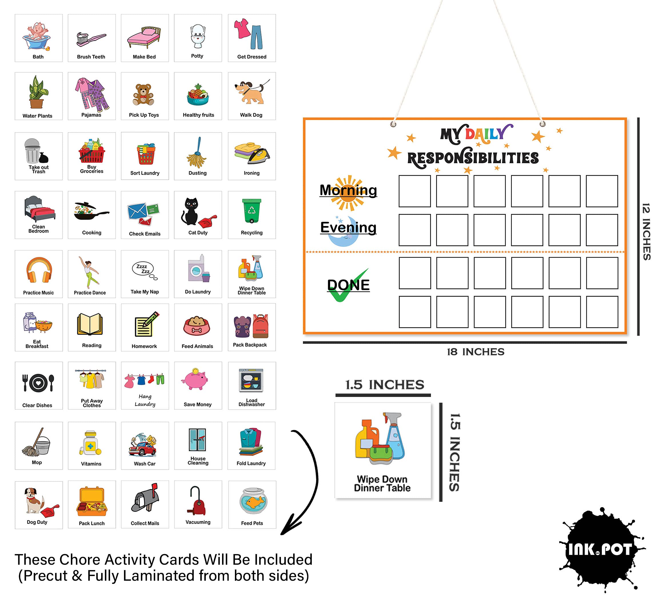 Kinder Aufgaben-Chart Mit Klettpunkten - Tägliche Routine Poster (12x18") & 45 Aktivitätskarten Für Morgen/Abend