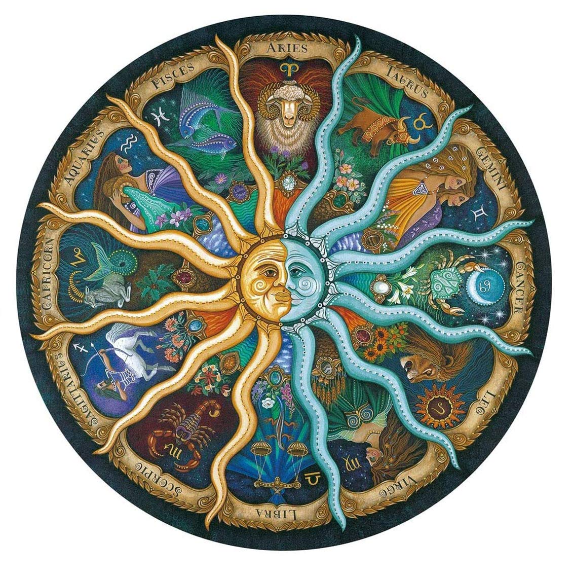 Jigsaw Puzzle 500 Piece for Adults-Mythic Celestial The Sun and Moon Constellation