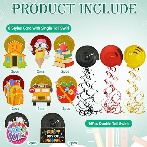 Miniatura 2 de KIMOBER 30 piezas de decoración de remolinos colgantes de regreso a clases, primer día de escuela, decoración colgante de remolinos de techo para