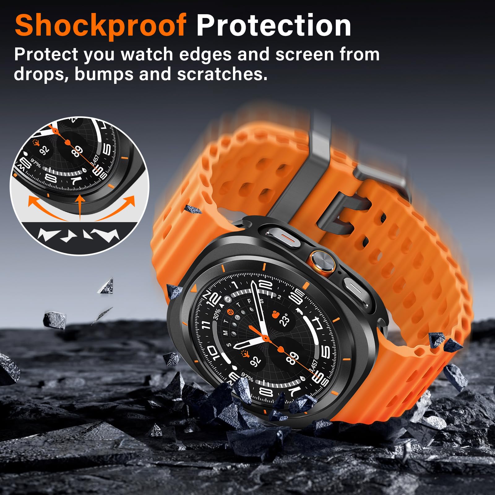 Amizee 2 w 1 Metaliczne etui kompatybilne z Samsung Galaxy Watch Ultra/Ultra 2 (2025) 47 mm, twardy PC odporny na zarysowania cienki ultra ochronny pokrowiec do Galaxy Watch 47 mm, Czarny/PO