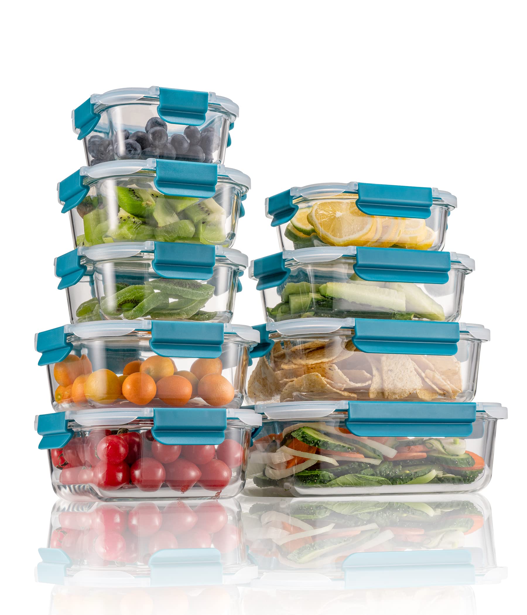 GENICOOK Glass Food Storage Containers 18 Pieces [9 Containers + 9 Lids] with Upgraded Snap Locking, Meal Prep Containers Set - Airtight Lunch Containers, Microwave, Oven,zer and Dishwasher JCK178-18PC