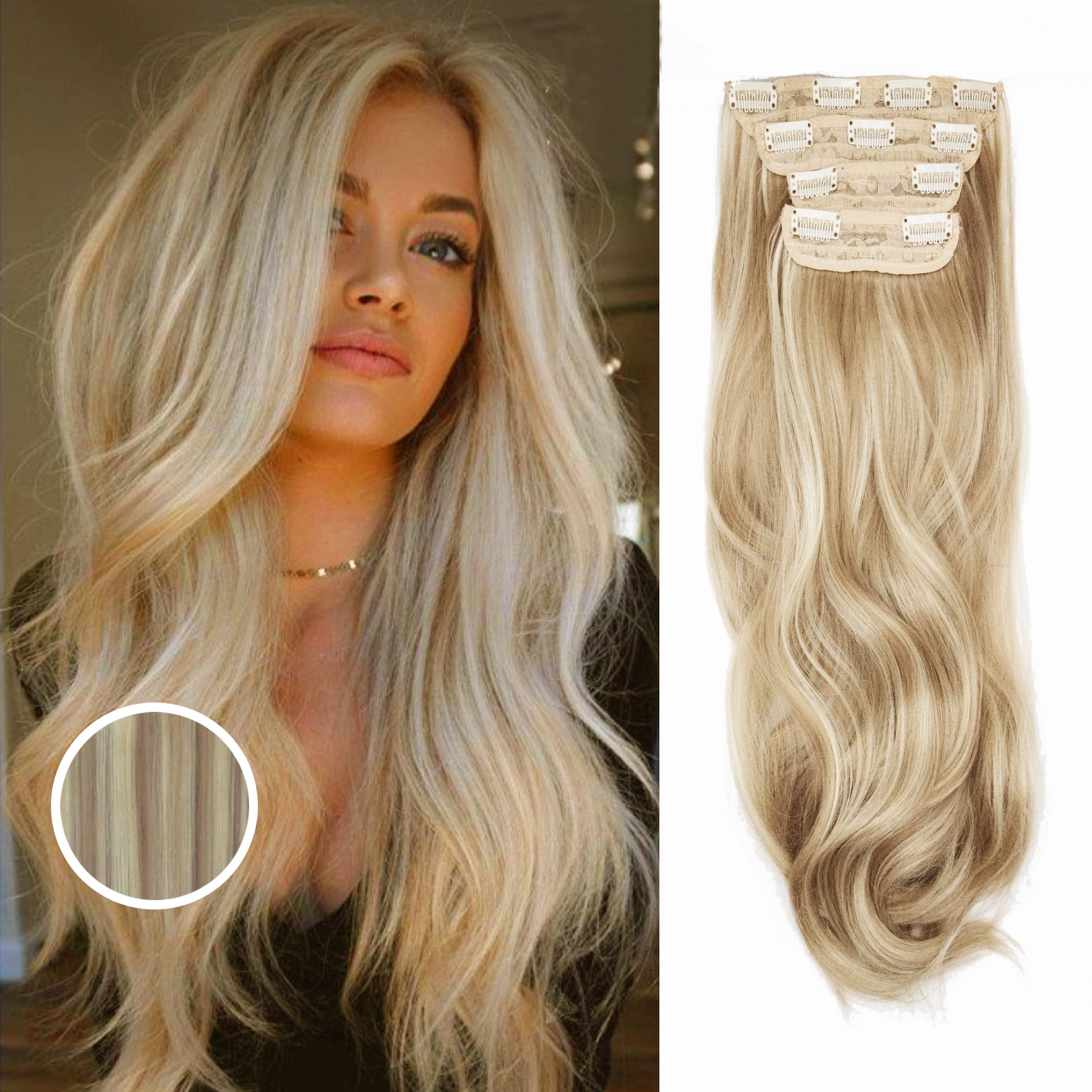 20 inch Clip in Hair Extensions 4 PCS Soft Synthetic Thick Hair Extension Hair Pieces for women, Our Full Head Hair Extensions Clip in (Dark Ash Blonde)