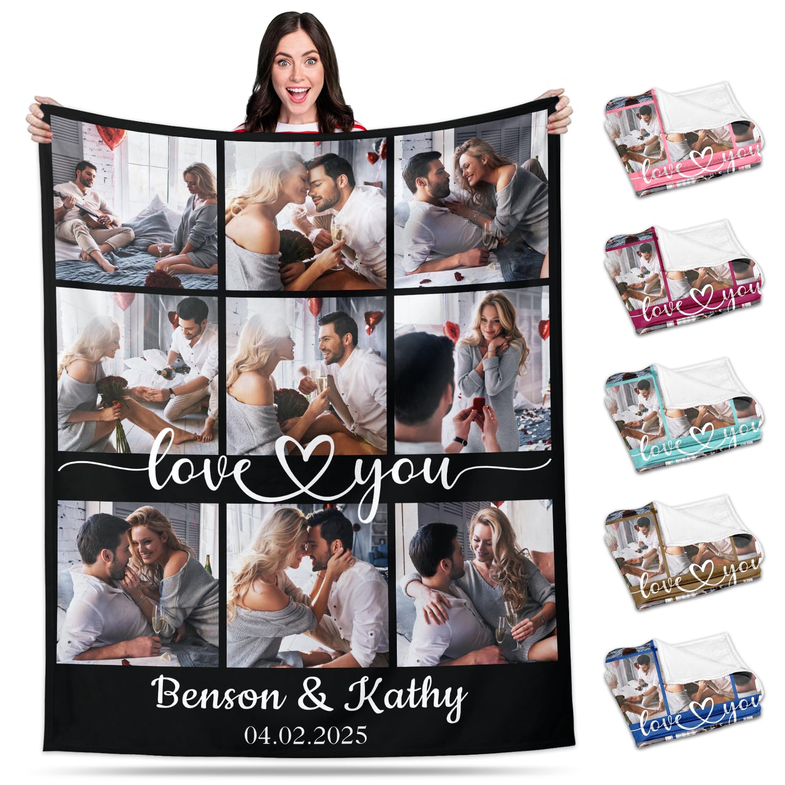 Custom Couples Blanket with Photos – Personalized Valentines Day Gifts for Boyfriend Girlfriend, Romantic I Love You Photo Blanket, Cozy Soft Fleece