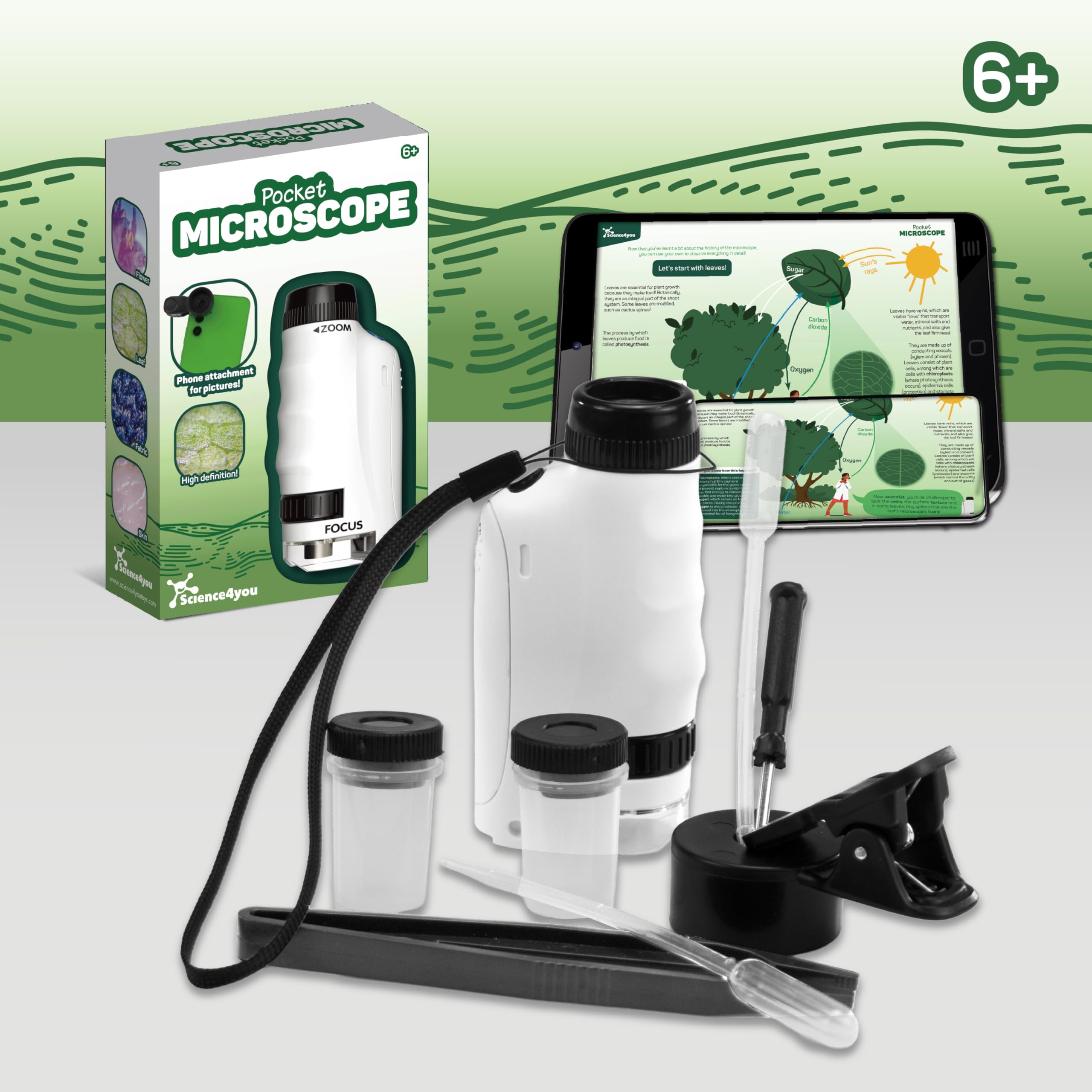 Science4you Microscopio de Bolsillo para Niños 6+ Años – Microscopio Portátil Infantil con Manual de Experimentos y Herramientas de Laboratorio, Juguete Educativo para Niños y Niñas de 6 7 8 9+