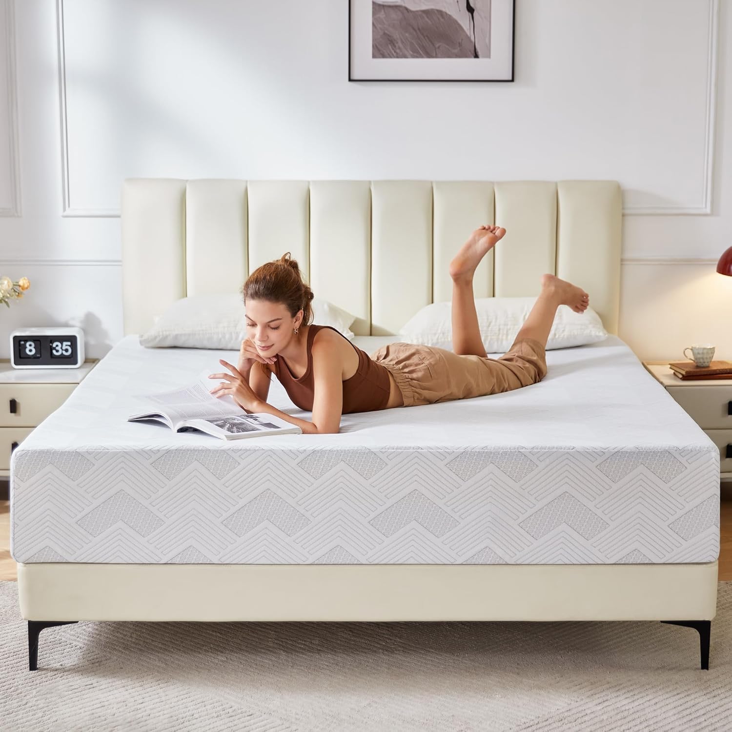 bedspick 12 inch queen mattress top view with removable washable cover