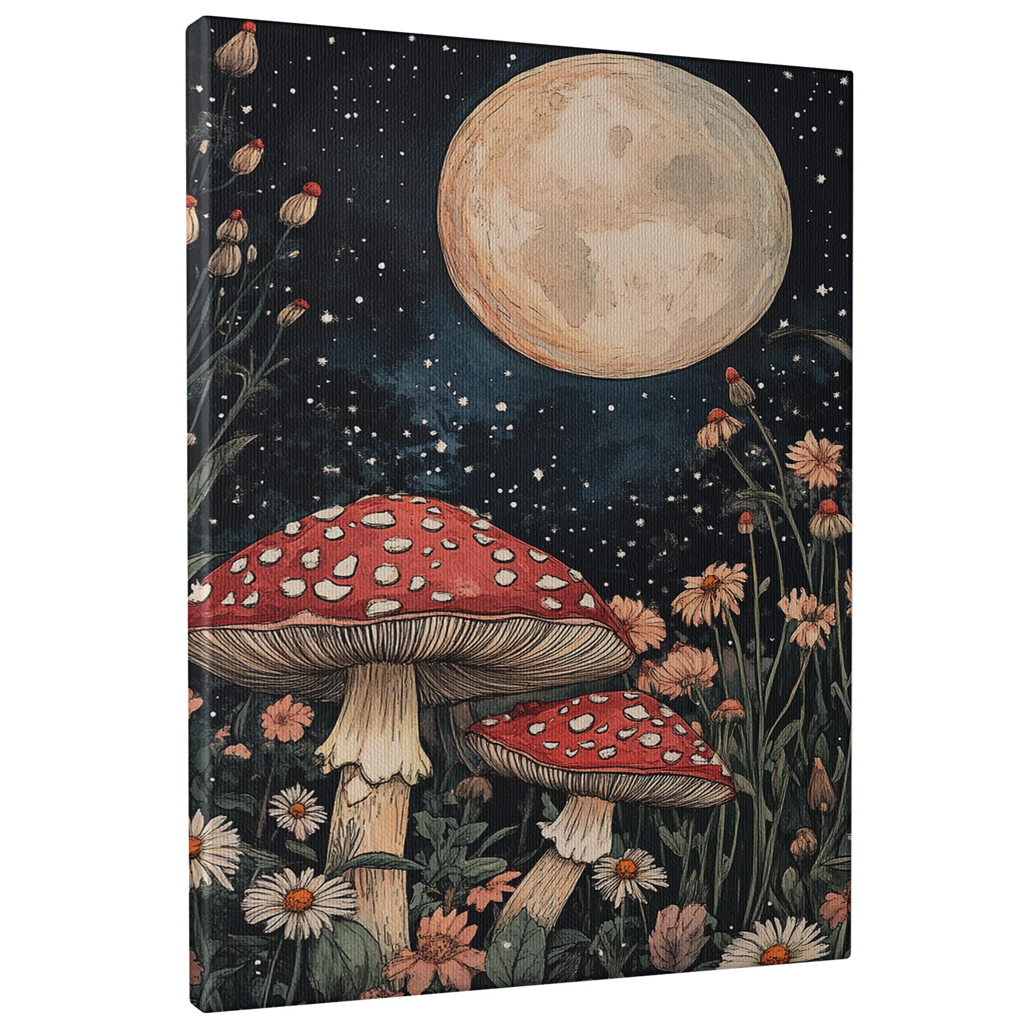 Moonlight Mushroom Canvas Wall Art, Red White Toadstool Poster Prints, Autumn Aesthetic Decor For Living Room, Bedroom, Bathroom, Dorm, Unframed 12x16 Inch