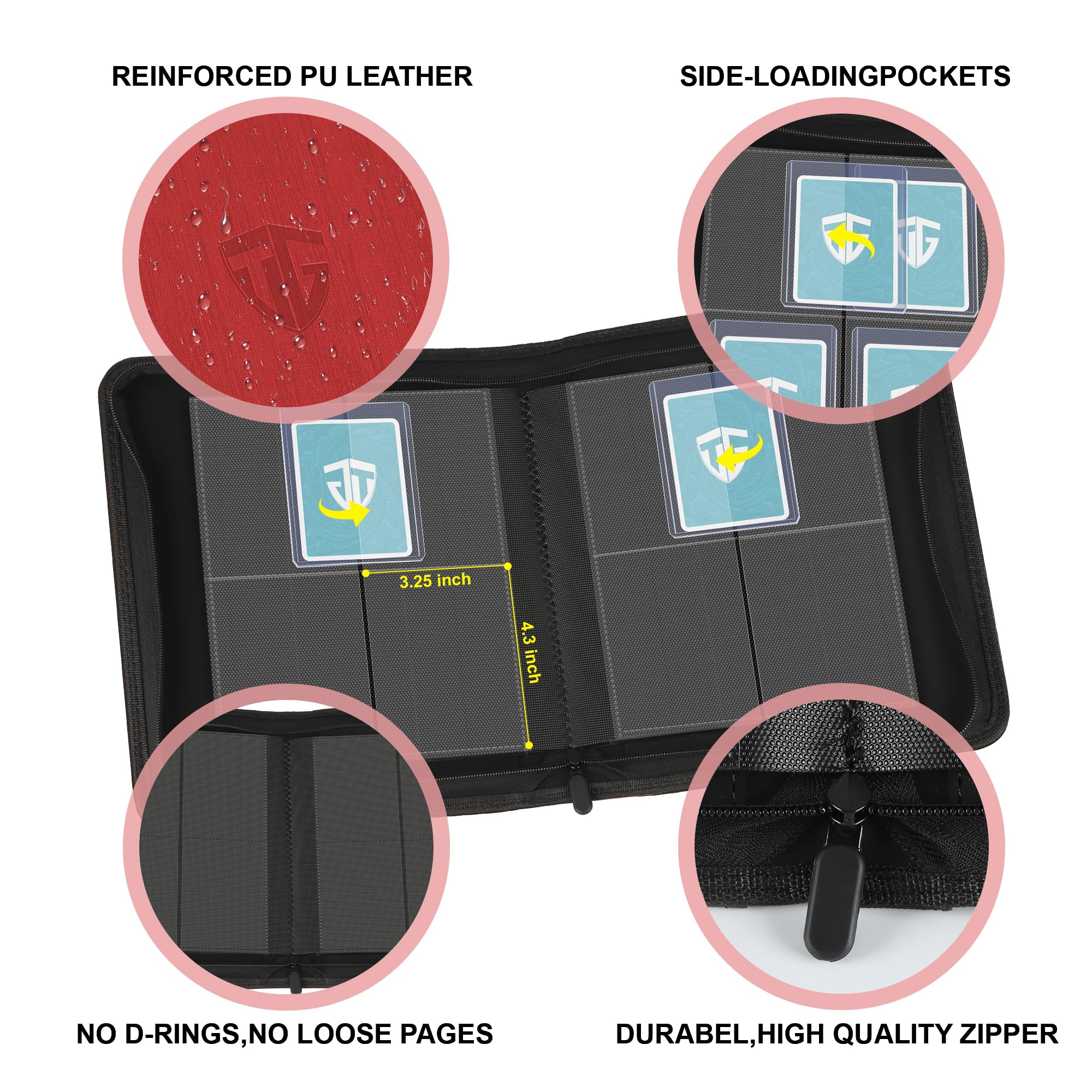 TCGUARD Classeur à chargement par le haut, peut contenir 112 classeurs à 4 poches pour cartes rigides de 7,6 x 10,2 cm pour cartes à collectionner ou classeur de cartes de sport (rouge)