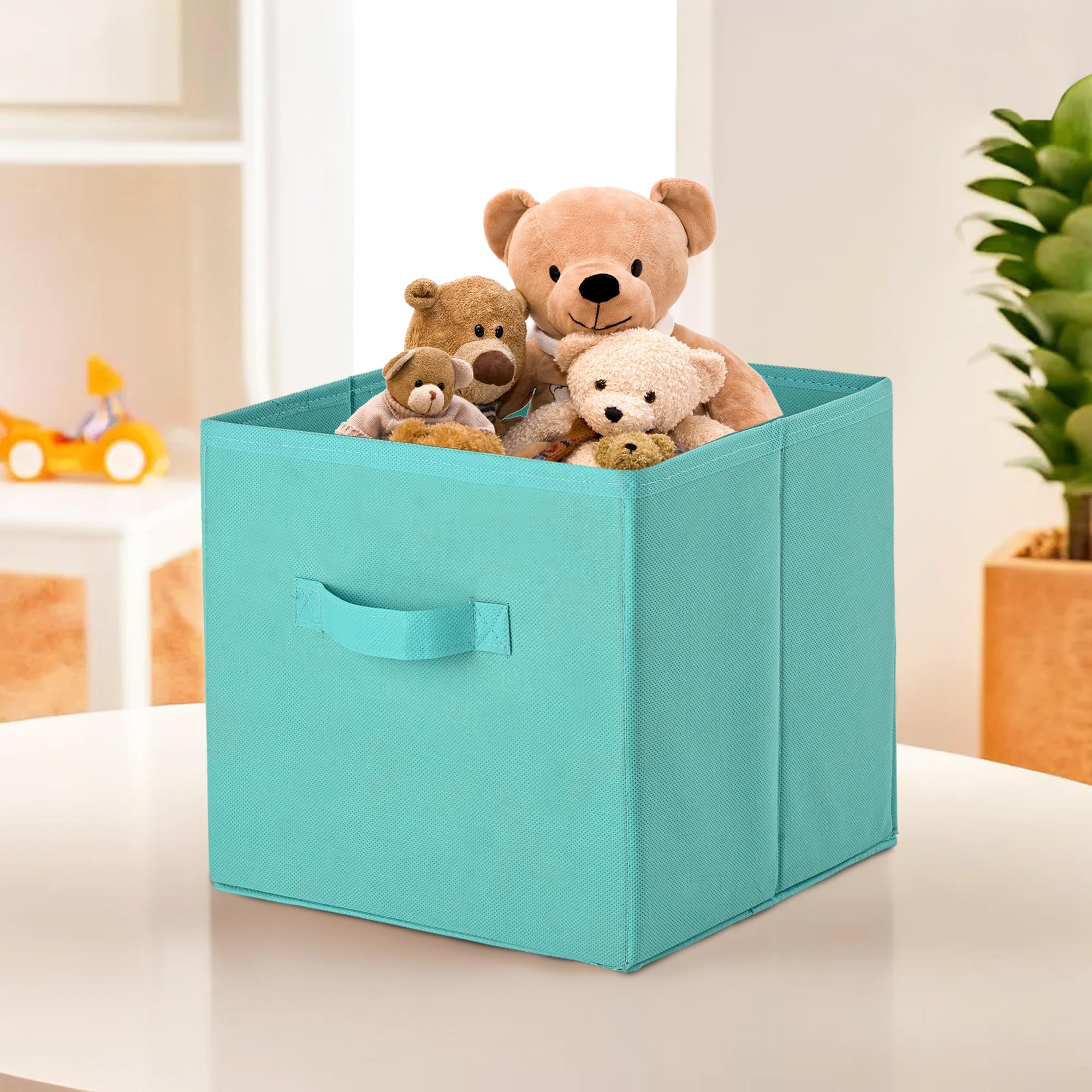 Kuber Industries Square Foldable & Multipurpose Wardrobe Storage Organizer for Home | 11-Inch Portable Cupboard/Closet Organiser Storage Box for Clothes & Toys | Reliance Green