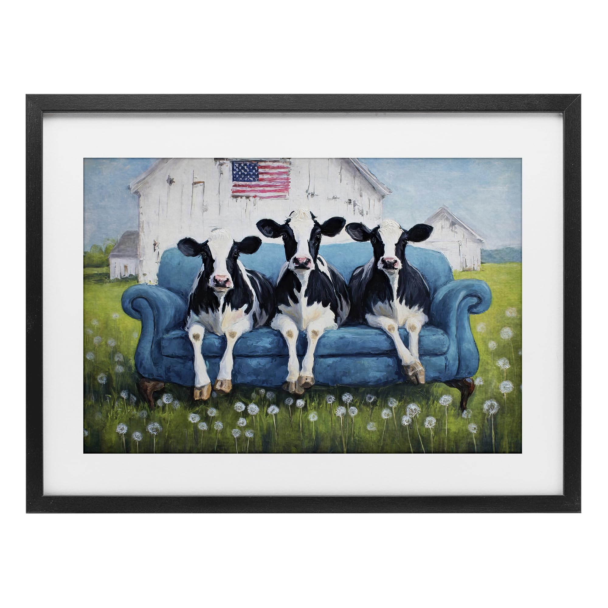 Stupell Industries Midnight Black (Textured) 'Barnyard Sofa Sisters'| Framed Print Under Glass
