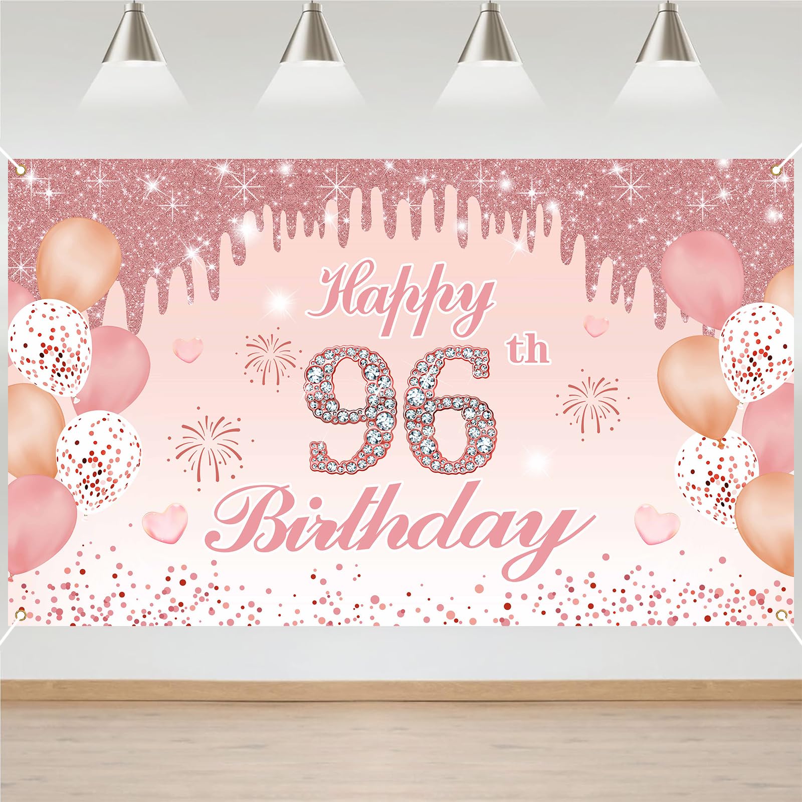 96th Birthday Decorations Door Banner Pink Happy Birthday Banner for Party Backdrop for Women Home Outdoor Cover Party Decoration Supplies Poster — image 1