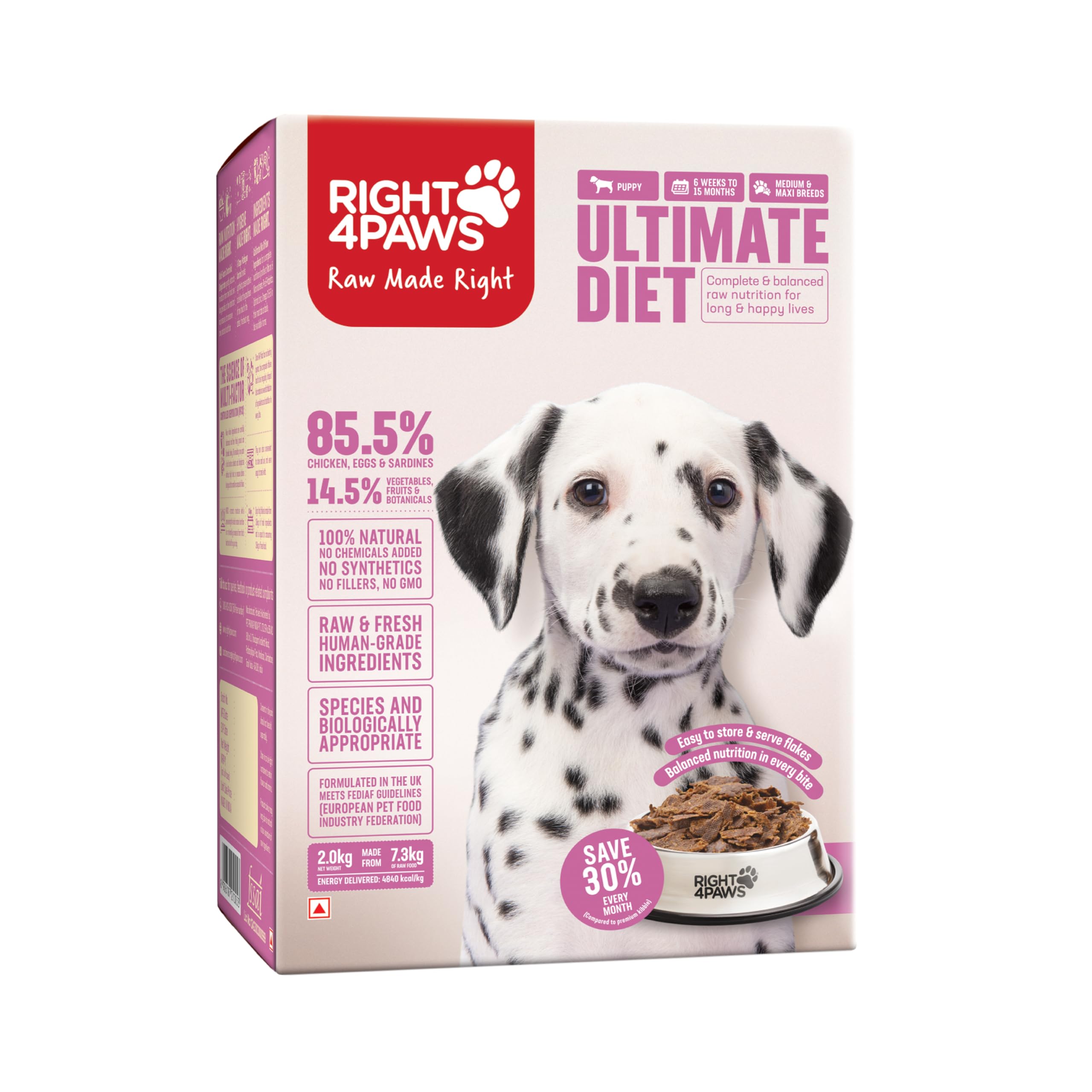 Dry Dog Food - Ultimate Diet - Medium & Maxi Breed Diet for Puppy with High Nutrition 85.5% Quality Animal Source Biologically Appropriate Reduced Stool, 2kg
