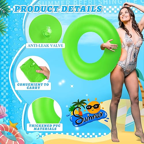 Miniatura 4 de Civaner 12 flotadores inflables para piscina, tubos de natación de neón de 35 pulgadas para adultos, flotadores de piscina a granel para playa,