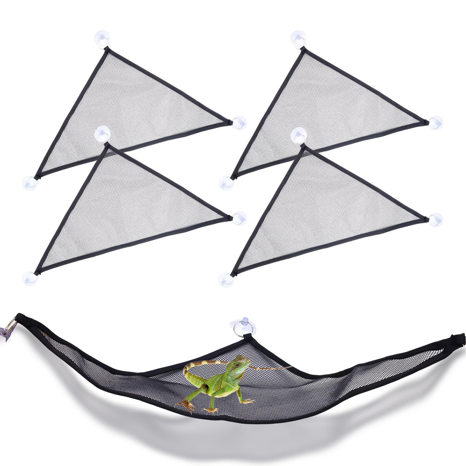 BELEFU 4 Pack Axolotl Hammock for Aquarium, Triangle Large Hammock for Bearded Dragon Snake Gecko Leopard Lizard, Breathable Mesh Reptile Bed Rest Lounge Tank Accessories
