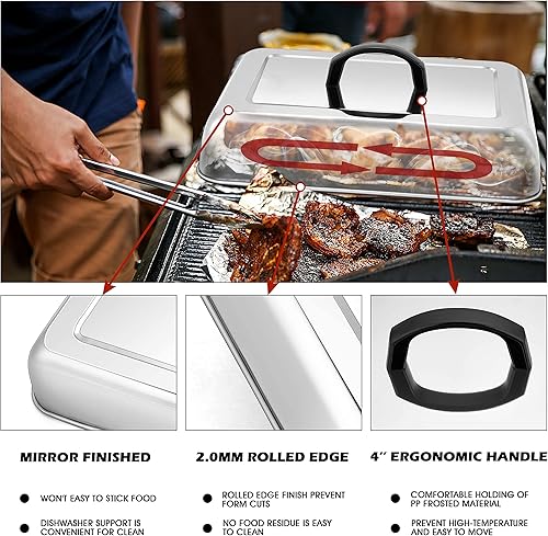 Miniatura 3 de HaSteeL Cúpula de fusión de 13 x 9.75 pulgadas y prensa de hamburguesas de 8 x 4 pulgadas, cubierta de vapor rectangular con prensa de tocino,