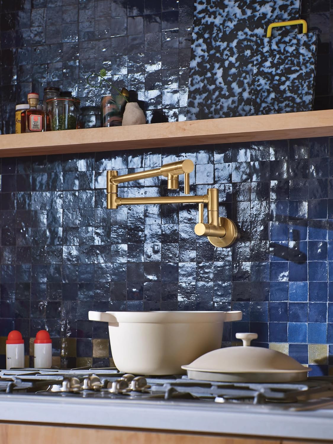 Moen Brushed Gold Modern Wall Mount Folding Swing Arm Pot Filler, Double Jointed Kitchen Stove Faucet, S665BG