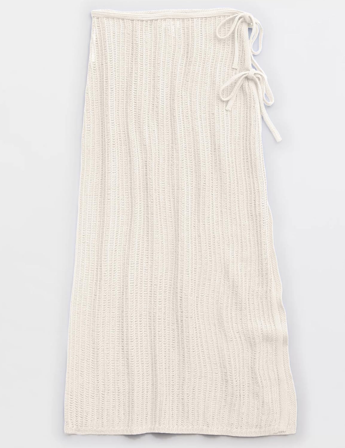 Womens Crochet Cover Up Skirt Knit Side Slit Long Coverups for Sarong Swimwear Beach Wrap Ivory Large - Image 4