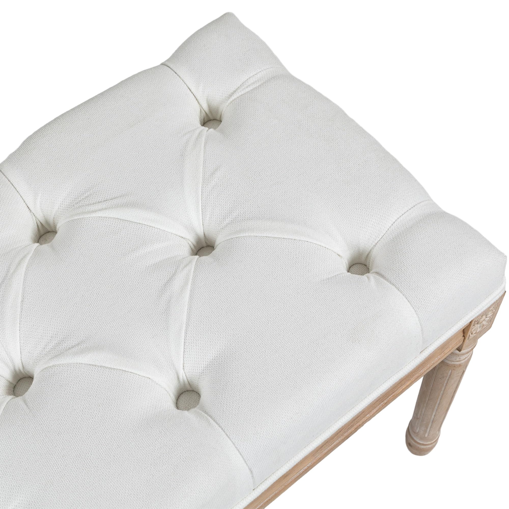 HOMCOM - Banco de asiento acolchado estilo vintage francés acolchado grueso revestimiento, tejido de aspecto lino, patas de madera maciza, crema