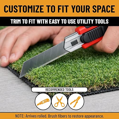 Miniatura 6 de Ottomanson Alfombra de Césped Artificial Falso de 6 pies 6 pulgadas x 24 pies - Césped Realista con Protección UV - Perforada para Fácil Drenaje -