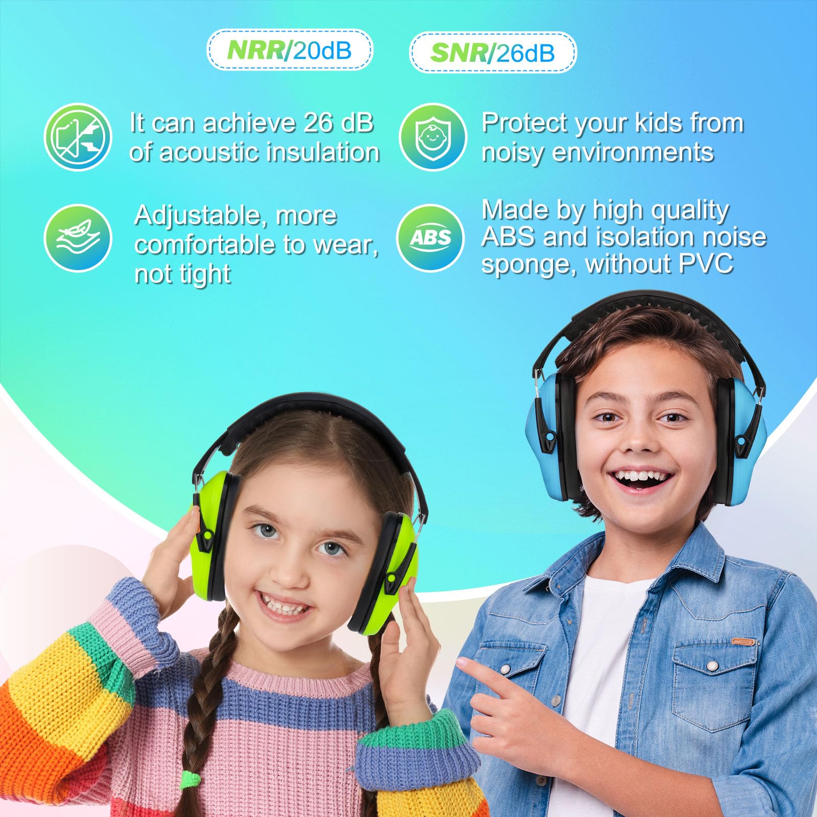 Kriogor Ear Defenders Children 2 Pack, 26dB SNR Soft Kids Ear Defenders, Noise Cancelling Headphones - Image 2