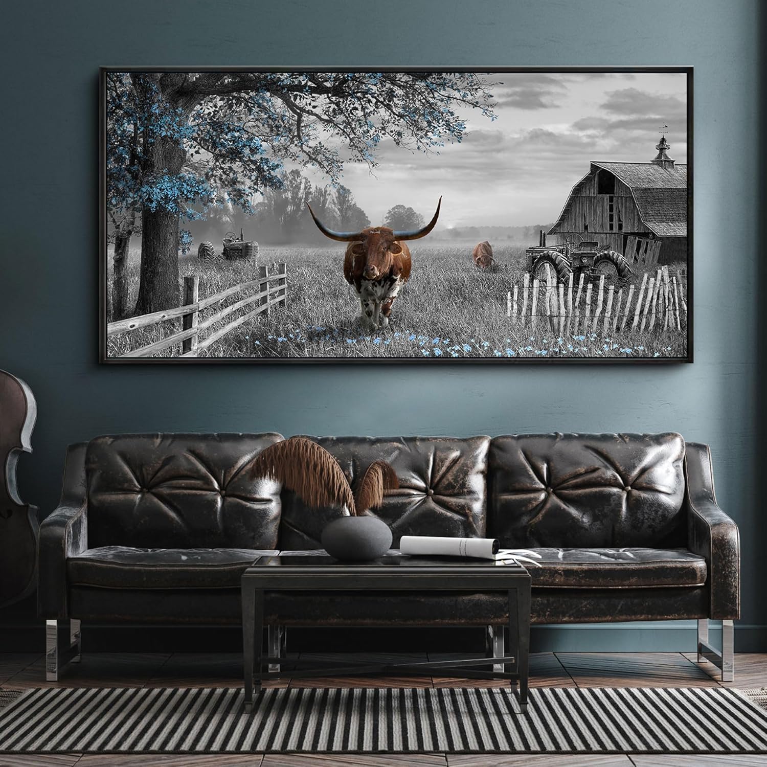 yiijeah Western Decor for Home - Large Pictures Wall Decor Living Room Modern Rustic Farmhouse Framed Wall Decor Prints Highland Cow boho Longhorn Decor Bedroom Canvas Artwork for Walls